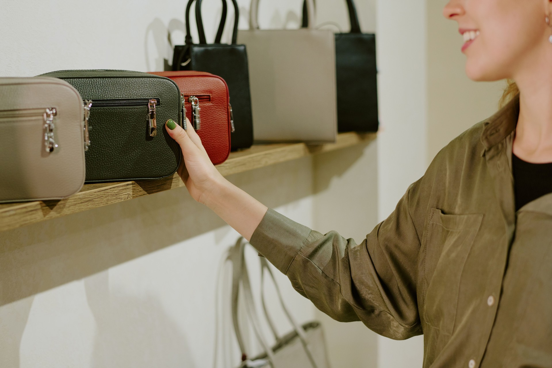 Unrecognizable Smiling Woman Taking Black Purse